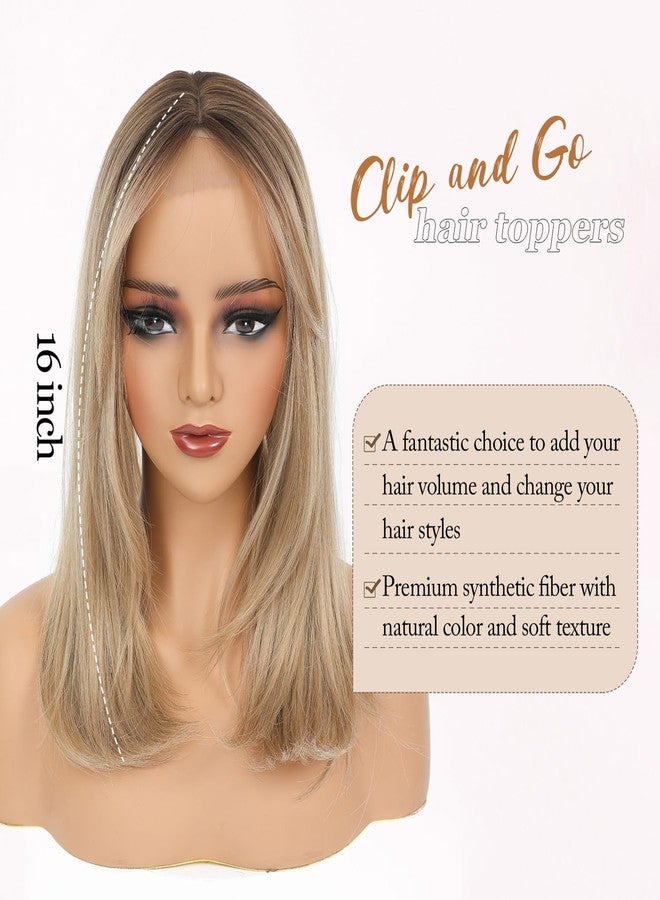 Molefi Hair Toppers for Women with Thinning Hair,16 Inch Full-End Topper,Synthetic Wiglets Pieces For Women 6.5"x6.5"Large Base for Daily Use(Ombre Dirty Blonde with Dark Root) - Image 3